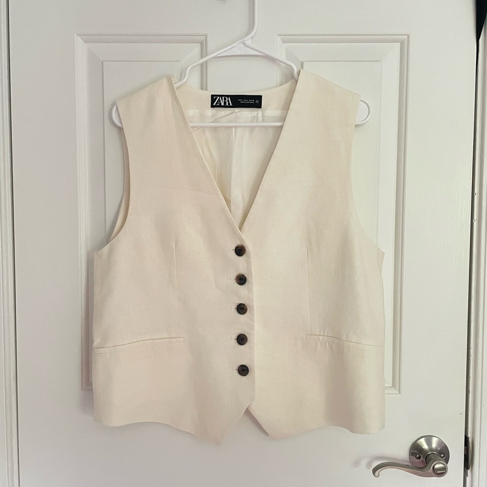 Zara Tailored Linen Vest / Cream